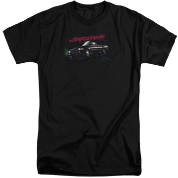 Black men's tall fit t-shirt with GMC Syclone graphic