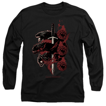 Black men's long sleeve t-shirt with Game of Thrones Targaryen Dragons graphic