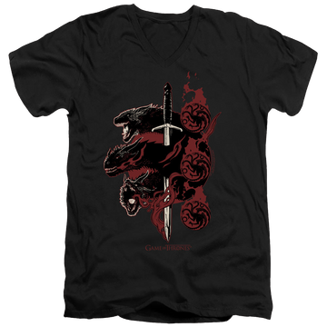 Black men's v-neck t-shirt with Game of Thrones Targaryen Dragons graphic
