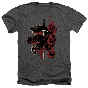 Charcoal men's heather t-shirt with Game of Thrones Targaryen Dragons graphic