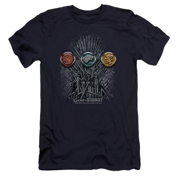Navy men's premium slim fit t-shirt with Game of Thrones For The Throne Sigils graphic