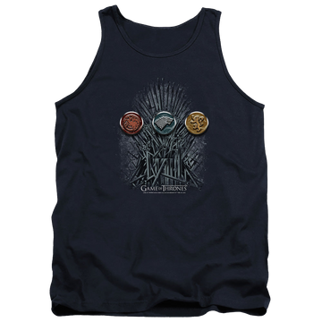 Navy men's tank with Game of Thrones For The Throne Sigils graphic