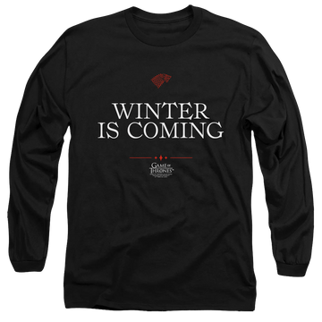 Black men's long sleeve t-shirt with Game of Thrones Winter Is Coming Text graphic
