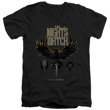 Black men's v-neck t-shirt with Game of Thrones The Nights Watch graphic