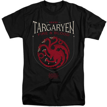 Black men's tall fit t-shirt with Game of Thrones House Targaryen Sigil graphic