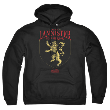 Black pullover hoodie with Game of Thrones House Lannister Sigil graphic
