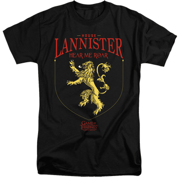 Black men's tall fit t-shirt with Game of Thrones House Lannister Sigil graphic