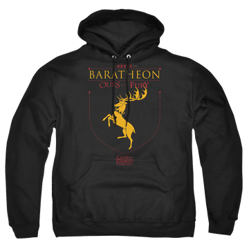 Black pullover hoodie with Game of Thrones House Baratheon Sigil graphic