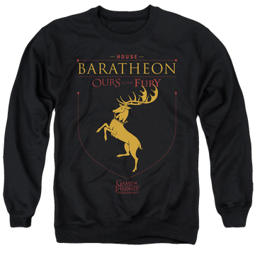 Black men's crewneck sweatshirt with Game of Thrones House Baratheon Sigil graphic