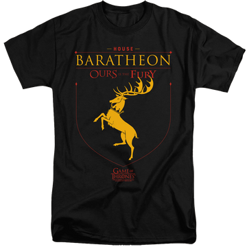 Black men's tall fit t-shirt with Game of Thrones House Baratheon Sigil graphic