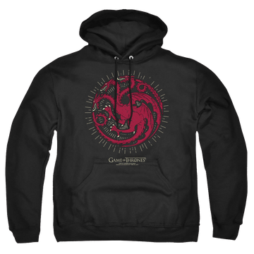 Black pullover hoodie with Game of Thrones Targaryen Burst Sigil graphic