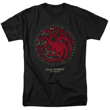 Black men's regular fit t-shirt with Game of Thrones Targaryen Burst Sigil graphic