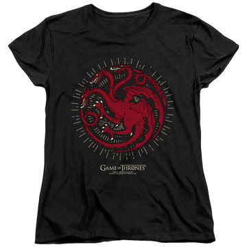 Black women's t-shirt with Game of Thrones Targaryen Burst Sigil graphic