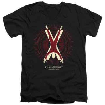Black men's v-neck t-shirt with Game of Thrones Bolton Burst Sigil graphic