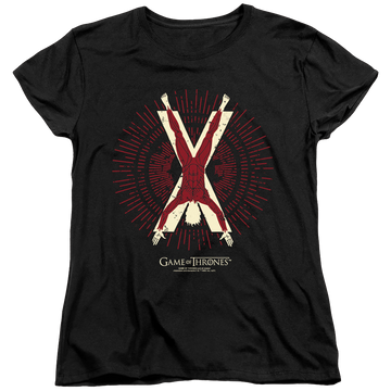 Black women's t-shirt with Game of Thrones Bolton Burst Sigil graphic