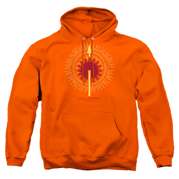 Orange pullover hoodie with Game of Thrones Martell Burst Sigil graphic
