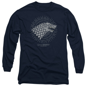 Navy men's long sleeve t-shirt with Game of Thrones Stark Burst Sigils graphic