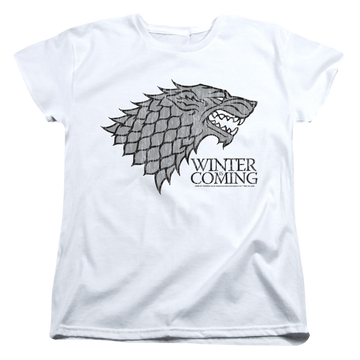 White women's t-shirt with Game of Thrones Stark Winter Is Coming On White graphic