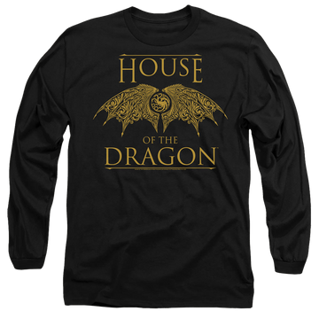 Black men's long sleeve t-shirt with House of the Dragon Dragon Wings graphic