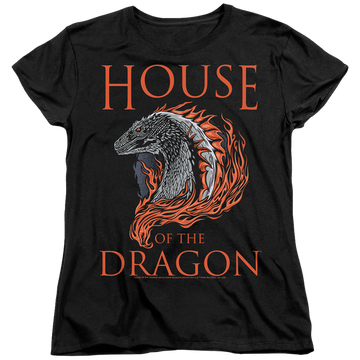 Black women's t-shirt with House of the Dragon Hod Dragon Illustration graphic