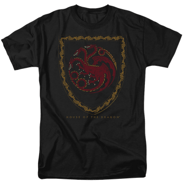 Black men's regular fit t-shirt with House of the Dragon Dragon Shield Vintage Dark graphic