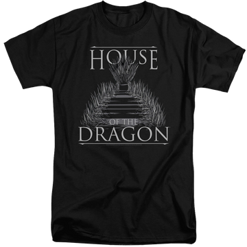 Black men's tall fit t-shirt with House of the Dragon Sword Throne graphic