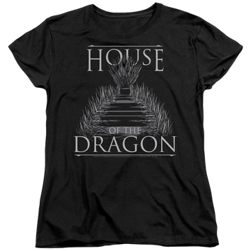 Black women's t-shirt with House of the Dragon Sword Throne graphic