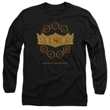 Black men's long sleeve t-shirt with House of the Dragon Crown graphic