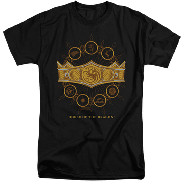 Black men's tall fit t-shirt with House of the Dragon Crown graphic