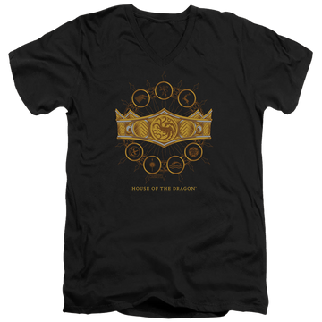 Black men's v-neck t-shirt with House of the Dragon Crown graphic