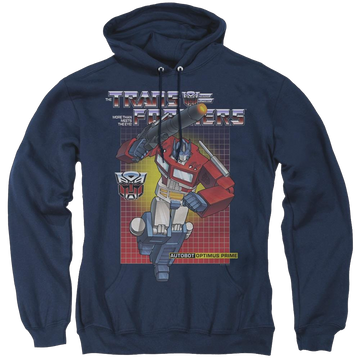 Navy pullover hoodie with Transformers Optimus Prime graphic
