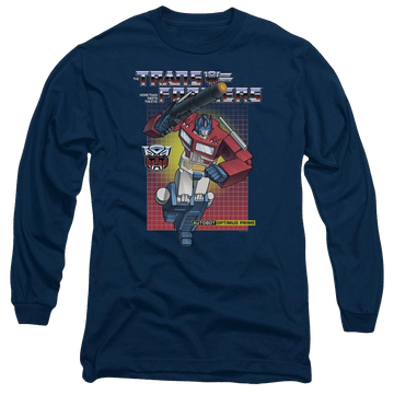Navy men's long sleeve t-shirt with Transformers Optimus Prime graphic