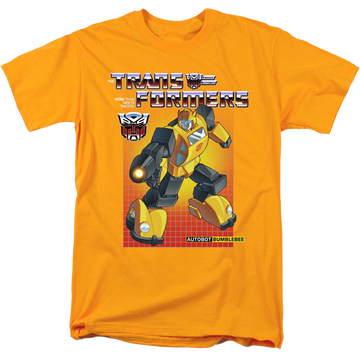 Gold men's regular fit t-shirt with Transformers Bumblebee graphic
