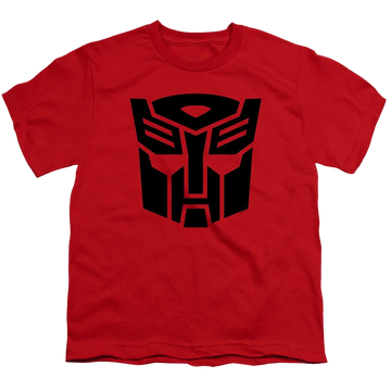 Red youth t-shirt for ages 8 to 12 with Transformers Autobot graphic