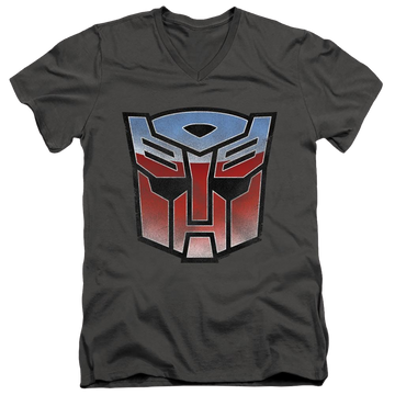 Charcoal men's v-neck t-shirt with Transformers Vintage Autobot Logo graphic