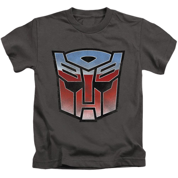 Charcoal kid's t-shirt for ages 4 to 7 with Transformers Vintage Autobot Logo graphic