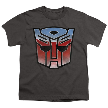 Charcoal youth t-shirt for ages 8 to 12 with Transformers Vintage Autobot Logo graphic