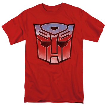 Red men's regular fit t-shirt with Transformers Vintage Autobot Logo graphic