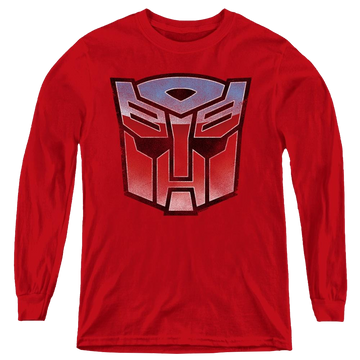 Red youth long sleeve t-shirt with Transformers Vintage Autobot Logo graphic