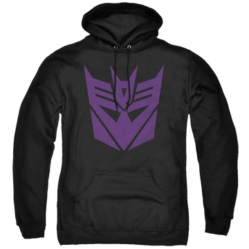 Black pullover hoodie with Transformers Decepticon graphic