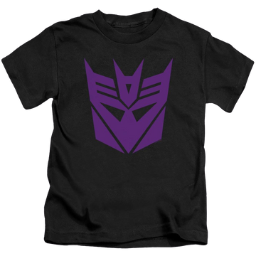Black kid's t-shirt for ages 4 to 7 with Transformers Decepticon graphic