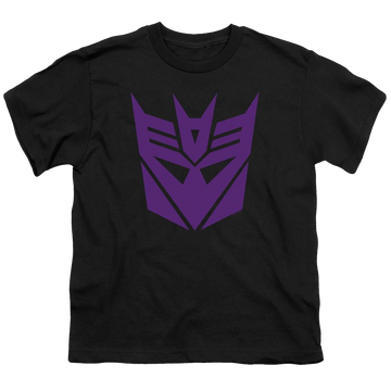 Black youth t-shirt for ages 8 to 12 with Transformers Decepticon graphic