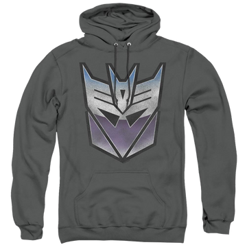 Charcoal pullover hoodie with Transformers Vintage Decepticon Logo graphic