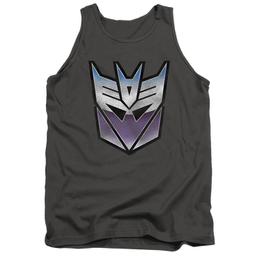 Charcoal men's tank with Transformers Vintage Decepticon Logo graphic
