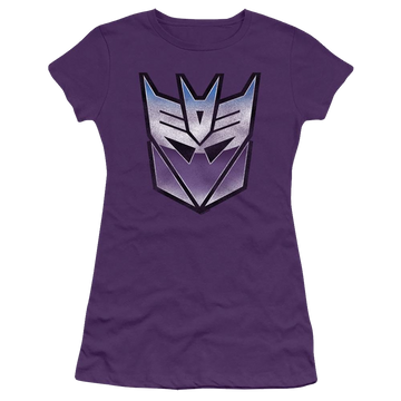 Purple juniors t-shirt with Transformers Vintage Decepticon Logo graphic