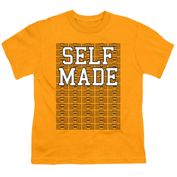 Gold youth t-shirt for ages 8 to 12 with Monopoly Self Made graphic