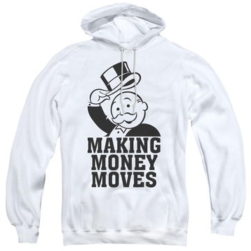White pullover hoodie with Monopoly Making Money Moves graphic