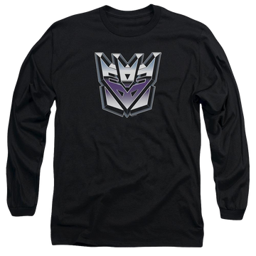 Black men's long sleeve t-shirt with Transformers Decepticon Airbrush Logo graphic