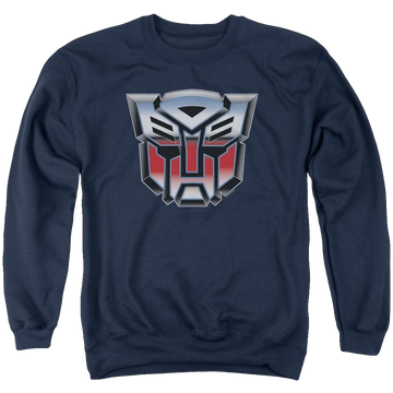 Navy men's crewneck sweatshirt with Transformers Autobot Airbrush Logo graphic