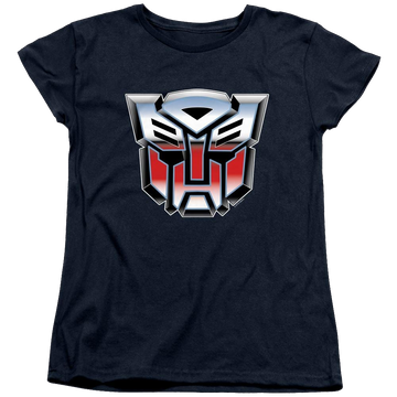 Navy women's t-shirt with Transformers Autobot Airbrush Logo graphic